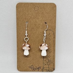 Handmade pink mushroom sterling silver hook dangle earrings